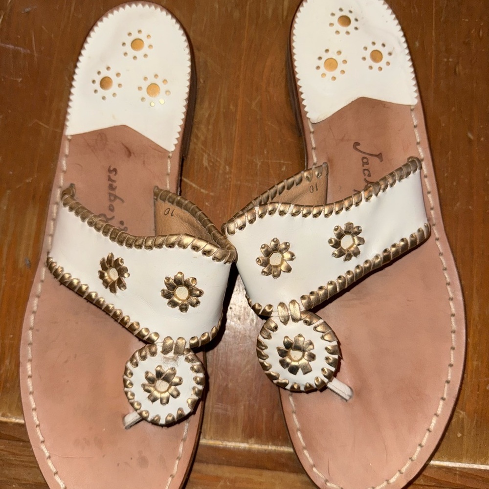 Jack Rogers White and Gold Floral Sandals